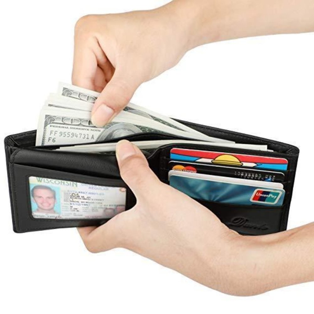 Marshall Black Leather Thin Bi-Fold Wallet